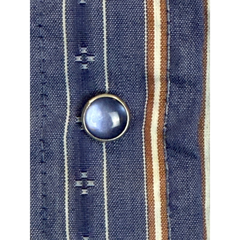 Vtg Panhandle Slim Western Pearl Snap Shirt Blue Striped Long Sleeve  17 1/2-36 - Picture 5 of 9
